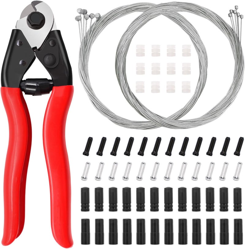 mankk 73PCS Universal Bike Brake Cable Kit and Housing Replacement Kit Stainless Steel Bike Cable Cutter Wire Cable Cutters with Cable End Caps and O-Rings for Mountain Road Bike Bicycle M-111 - Image 1